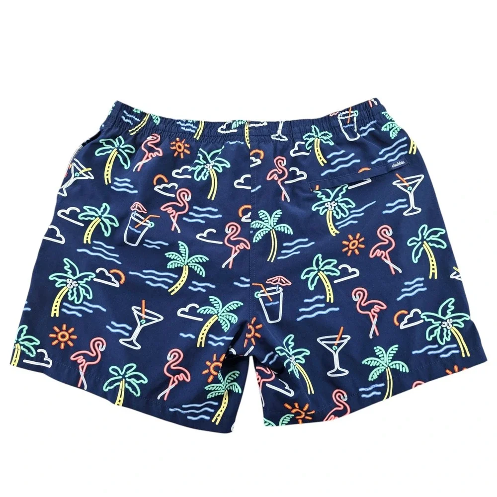 Chubbies Mens Swim Trunks XXL Navy Blue Neon Flamingo Palm Tree 5.5 Inseam Mesh
